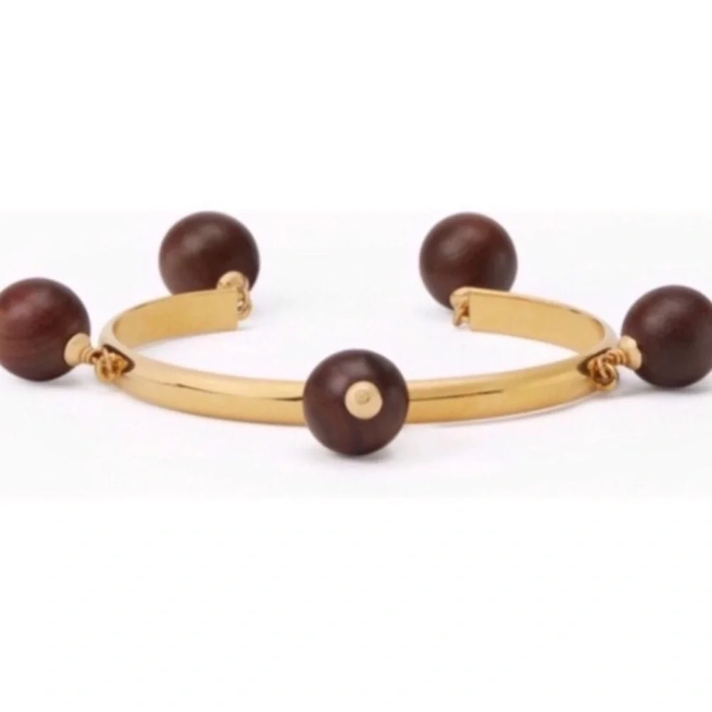 KATE SPADE Set of 2 Gold Cuffs with Wood Beads Second Nature Bracelet - Picture 9 of 12